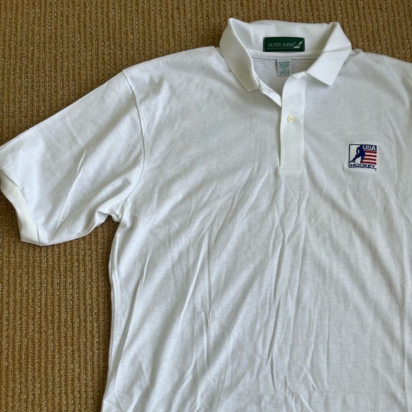 Outer Banks Vintage White USA Hockey Embroidered Men’s Polo NWOT Made in USA XL - Picture 9 of 12